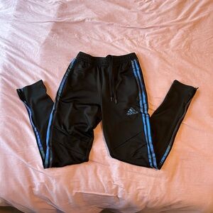 Adidas Mens Black Track Pants with Blue Stripes